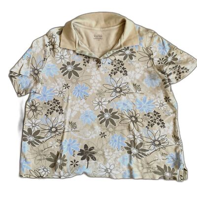 Classic Elements Polo Top Size 18W Cotton Beige Brown