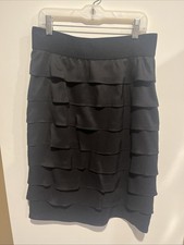 ALFANI Black Elastic Waist Tiered Ruffles Layered Skirt, Women  s Size 2