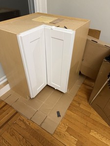 Corner Base Kitchen Cabinet Shaker Style w/ Lazy Susan, White Doors 36x34.5"