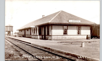 #ad GREAT NORTHERN DEPOT langdon nd 1944 postcard north dakota real photo rppc train $35.00