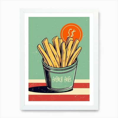 Pommes im Eimer Kunstdruck gerahmt Wandbild Poster Leinwanddruck Bild