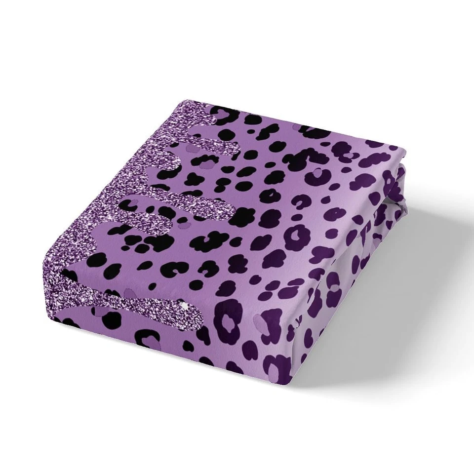 Juego de cama de vida silvestre guepardo africano tamaño king, bling moderno púrpura negro edredón... Foto 4 de 4