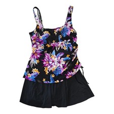 Rose Marie Reid One Piece Swimdress Swimsuit Women Floral Black Halter Sz L