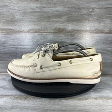 Sperry Men s Gold Cup 2 Eye White Beige Leather Boat Shoes Size 11