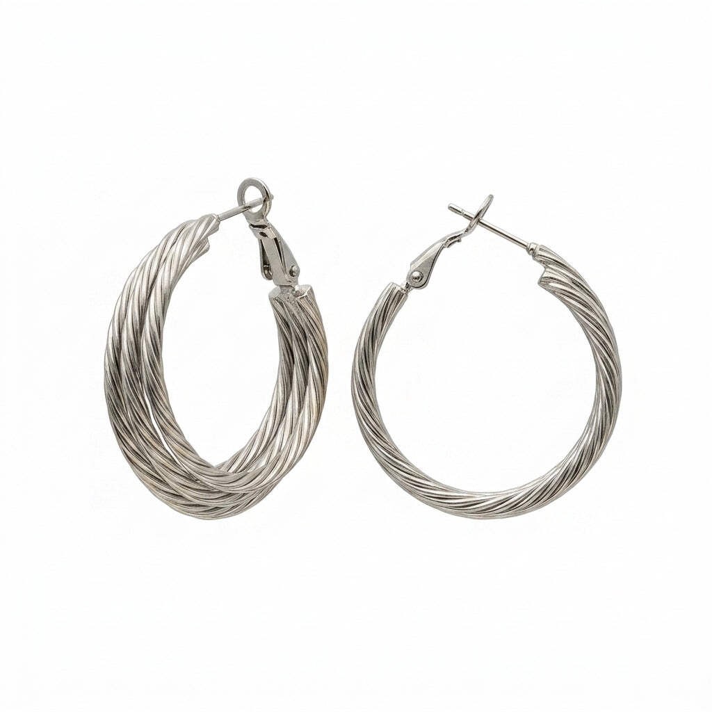 Hoop Earrings in Stainless Steel with three intertwined lines