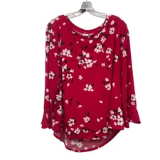 ELLE Womens Floral Pullover top Red/Multi Size XXL