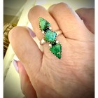 Sonoran Gold  Turquoise Three Stone Diamond Shape Sterling Ring Size 5-11  — photo 4