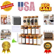 Spice Jars with Label 24Pcs,Seasoning Containers,Glass Spice Jars with Bamboo...