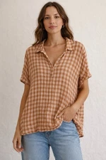 Jane And Delancey Womens Gingham Checkered Oversized Flowy Boho Top Blouse, XL