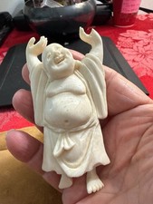 Vintage Carved Organic Material Happy Buddha Figure Figurine Joyful Budai