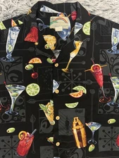 Paradise Found Shirt Mens Large Black Hawaiian Happy Hour Cocktail Camp Martini