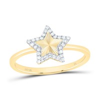 10K Gelbgold Original Diamant Damen Texturiert Starburst Band Star Ring 1/8 Ct