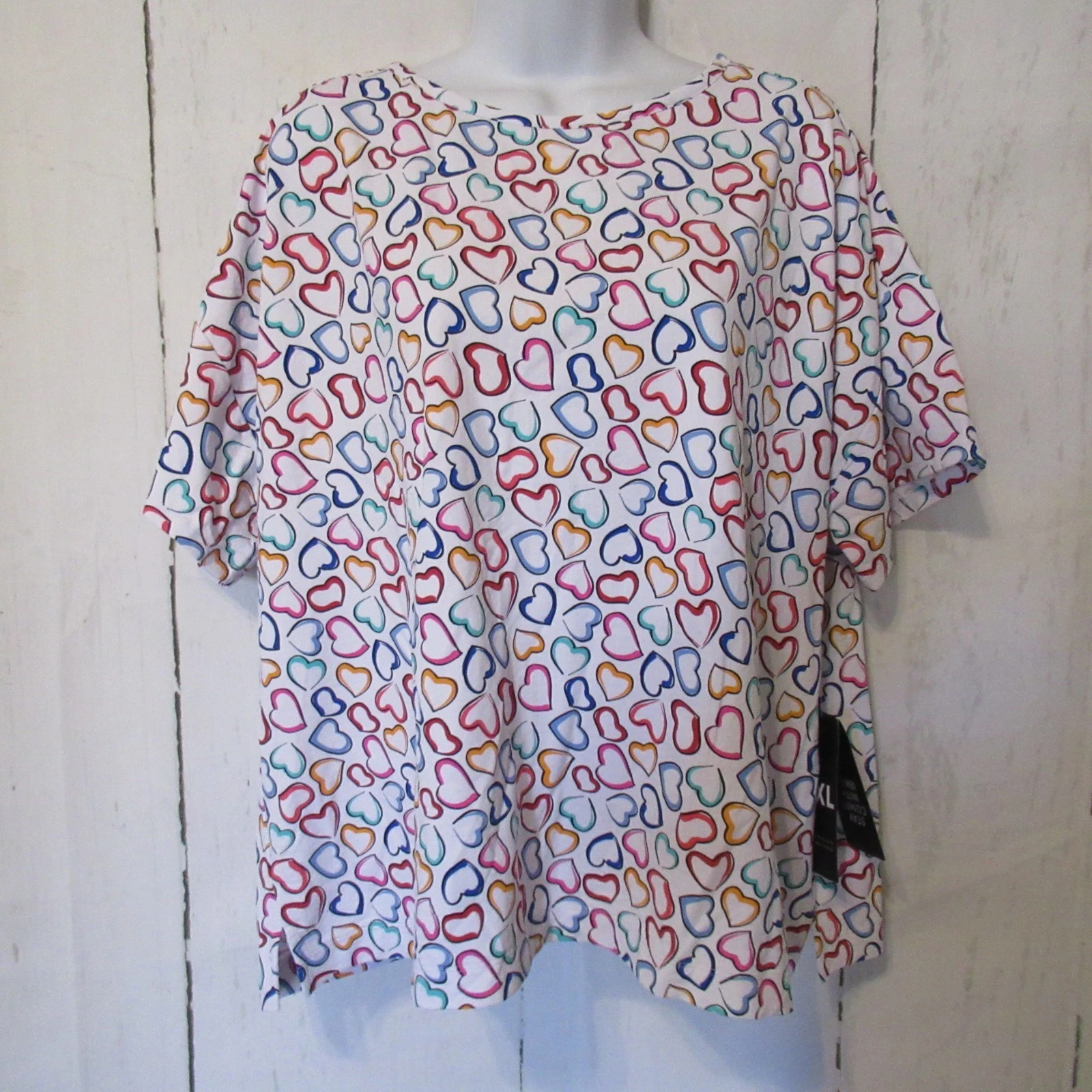 New Ibkul Top XXL White Heart Print UPF 50 Cooling Moisture Wicking Quick Dry
