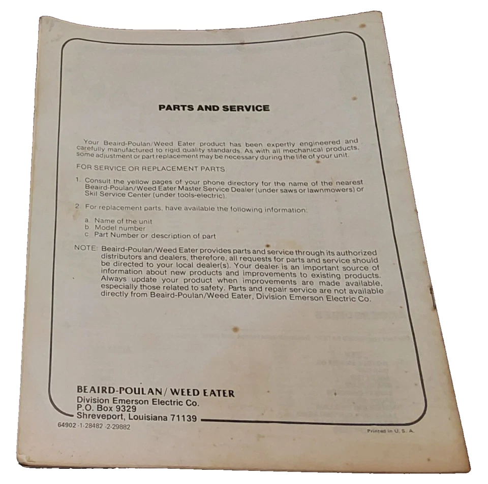 Weed Eater Model 1500 Trimmer Operator's Manual Made In USA Instructions Specs - Image 2 of 3