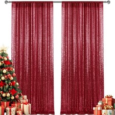 2 PCS 28FT Burgundy Red Sequin Backdrop Curtains Panels Photography Glitter