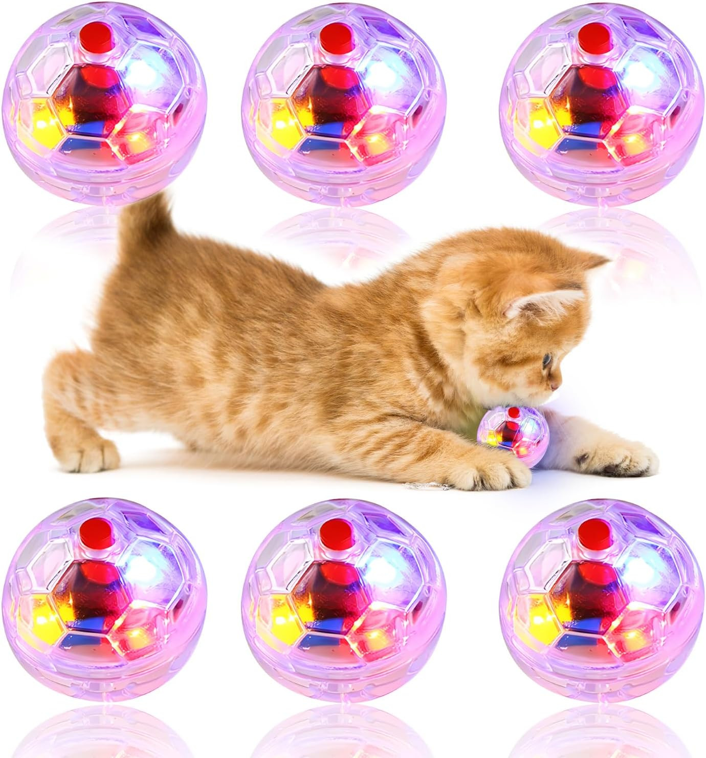 6 Palline per Gatti Trasparenti e Luminose - Set Giochi Interattivi LED
