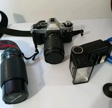 Vintage Canon AE-1 Camera 35mm SLR 70- 210 Zoom Lens, Flash, Case Tested Works