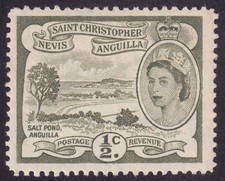 ST KITTS - NEVIS 120 1/2c gray olive SALT POND ANGUILLA W4 PF12.5 SINGLE OF 1956