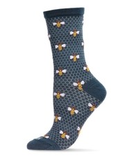 Honey Bee Rayon Blend Crew Socks Blue 9-11