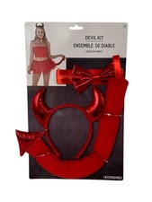 Red Devil Costume Accessory Kit Adult One Size 3 PIECE headband tail bow tie