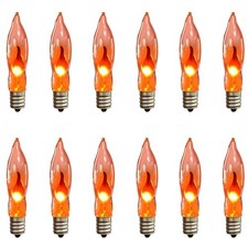12PK C18 Flicker Flame Light Bulbs, E12 Candelabra Night Light Bulbs, 1W Orange