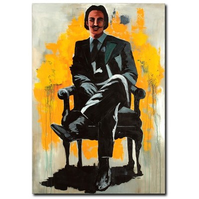 Modern Acryl Bild Gemälde Mann Sessel Figur Abstrakt Orange Original NOVAARTE