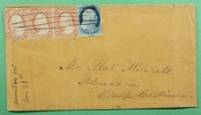 DR WHO 1850s #9 IMPERF/#11 IMPERF STRIP HAMILTON CA CALIFORNIA R92852