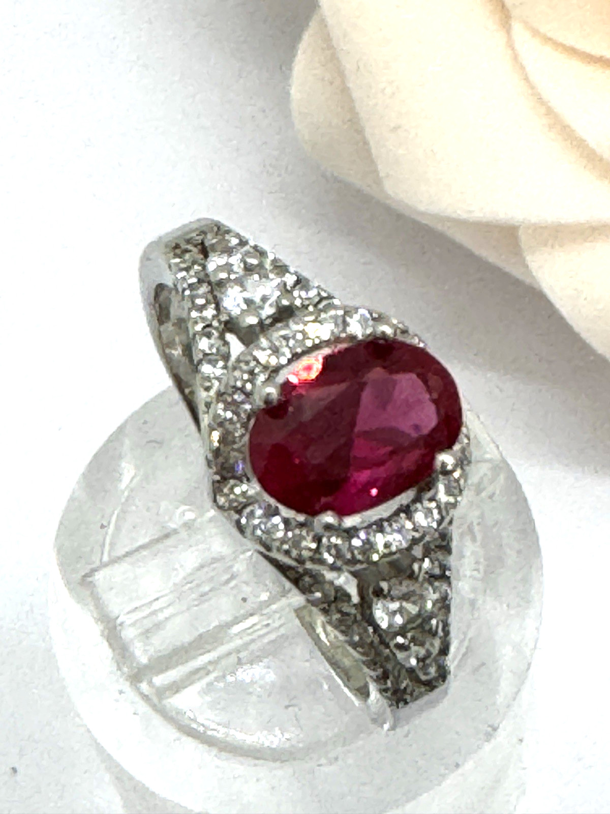 Sterling Silver Ruby Ring Oval Simulated CZ Gemst… - image 3