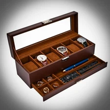ProCase Watch Box, 6 Slot Watch Display Case with Jewelry Drawer.