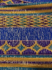 African Fabric Print 6 Yards Kente Gold Embellished 100 Cotton Sewing Material
