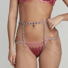 Women Rhinestone Leg Garter Pink Floral jewelry Party Club Sexy Body Chain 06021