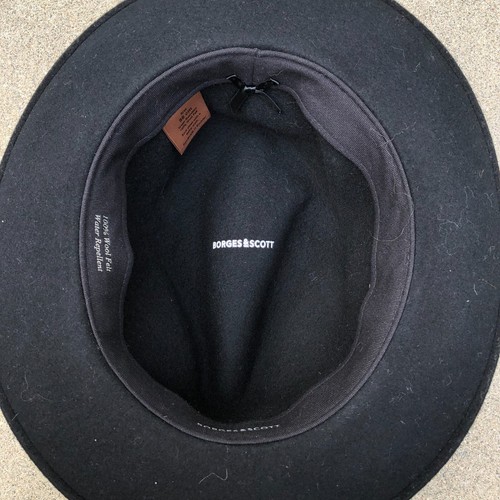 Borges & Scott 100% Wollfilz Fedora Hut Herren schwarz 58cm wasserabweisend Cap - Bild 4 von 8