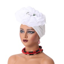 African Wedding Hat Women Headwear Big Flower Turban Nigerian Headtie Bonnet Cap