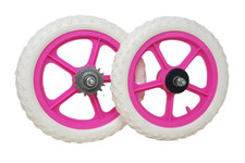 Pair Of 12" Pink 300mm Mag Wheels With (PU) Solid Tyres For 12" Childrens Bikes