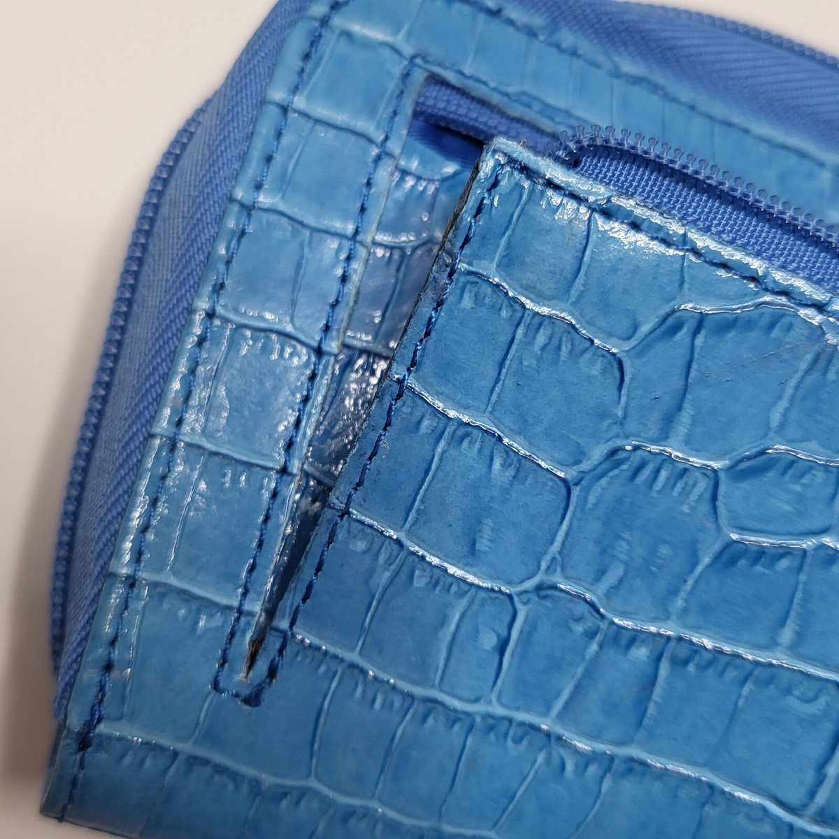 WalletBE Blue Croco Leather Clutch Womens Girls Wallet Crossbody Accordion  Pouch