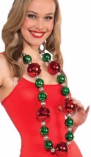 JUMBO CHRISTMAS BALLS NECKLACE Holiday Ornament Disco Beads Santa Elf Helper Red