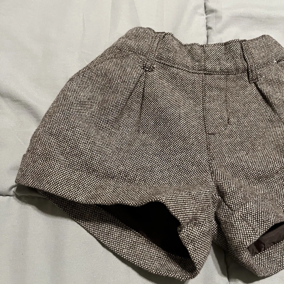 Gymboree 棕色金属金色斑点拉短裤女孩青少年尺寸 6 羊毛混纺 — 第 3/4 张图片