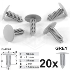 20 x Grey Plastic Fir Tree Trim Clips 6mm Hole 18mm Head Car Van Push In Button