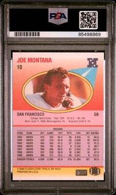 PSA 9 MINT 1990 Fleer Joe Montana Correction 216 TD's #10 SF 49ers