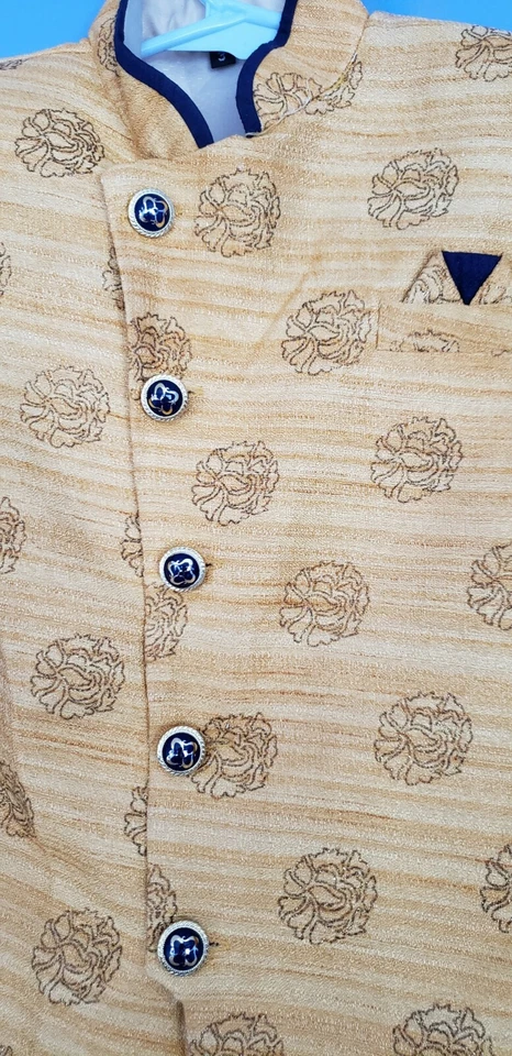 Kids Indian Ethnic Wear Bollywood Style Golden Sherwani for Boys 3-4 Yrs - Image 2 of 2