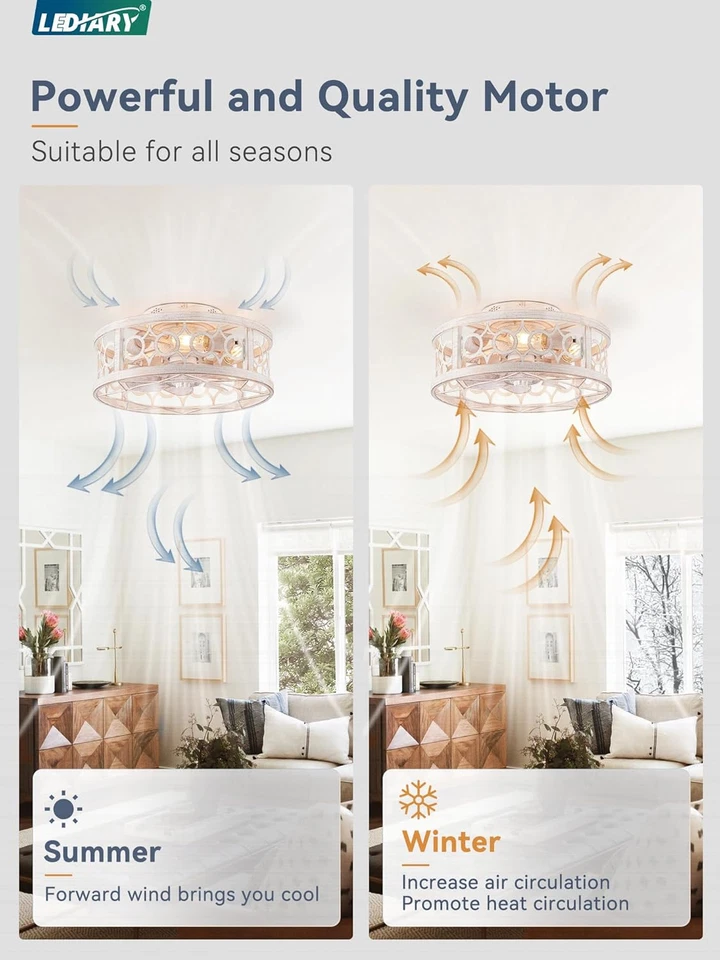 Caged Ceiling Fan with Light and Remote, 16In Small Low Profile Fan with 6 Speed - Image 3 of 4