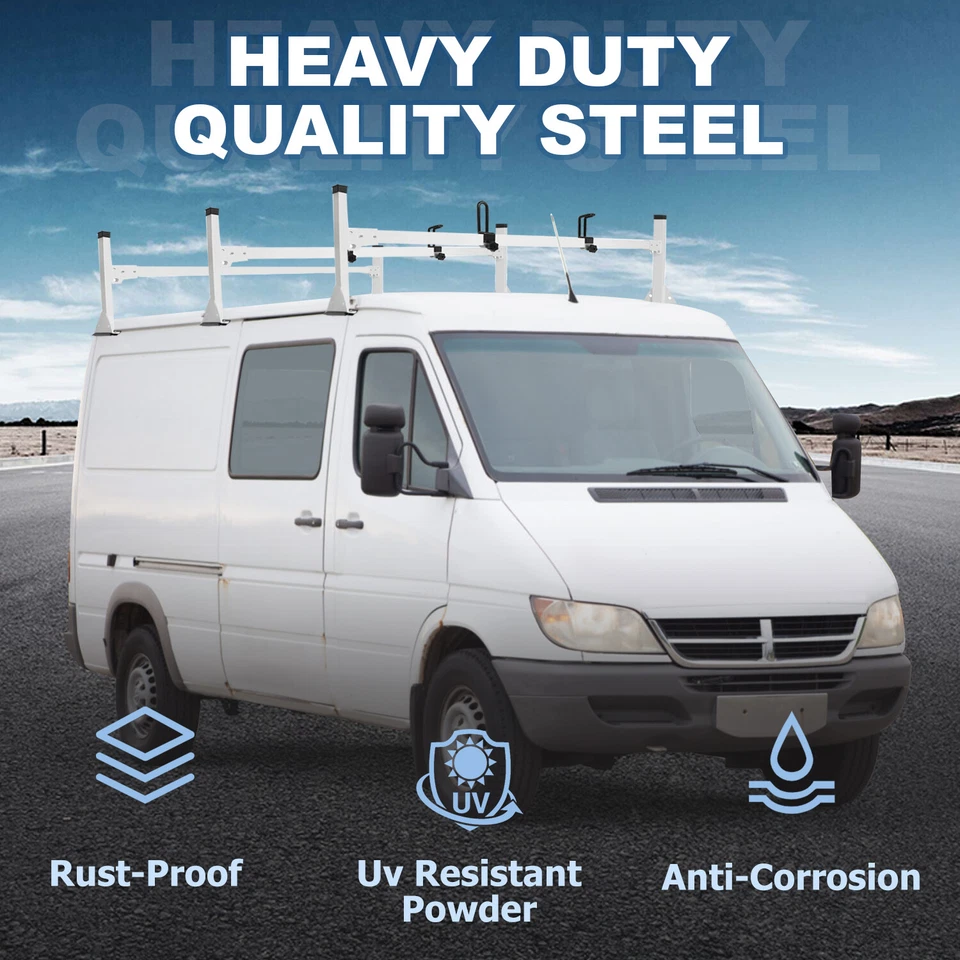 Baca de techo escalera blanca 3 barras para Dodge/Freightliner Sprinter 2500/3500 02-06 Foto 3 de 4