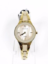 NEW ANNE KLEIN 2 TWO TONE GOLD+TAUPE,DIAMOND,MOP, BRACELET WATCH AK/2556TNGB