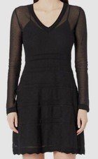 1798 M Missoni Women Black V-Neck Long-Sleeve Jacquard Sheer Fit Flare Dress 42