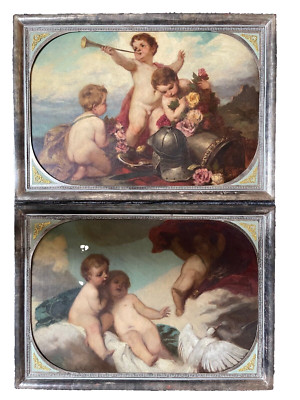 Ölgemälde antikes Paar ungarisch signiert Gyula Eder Amor Cherubs