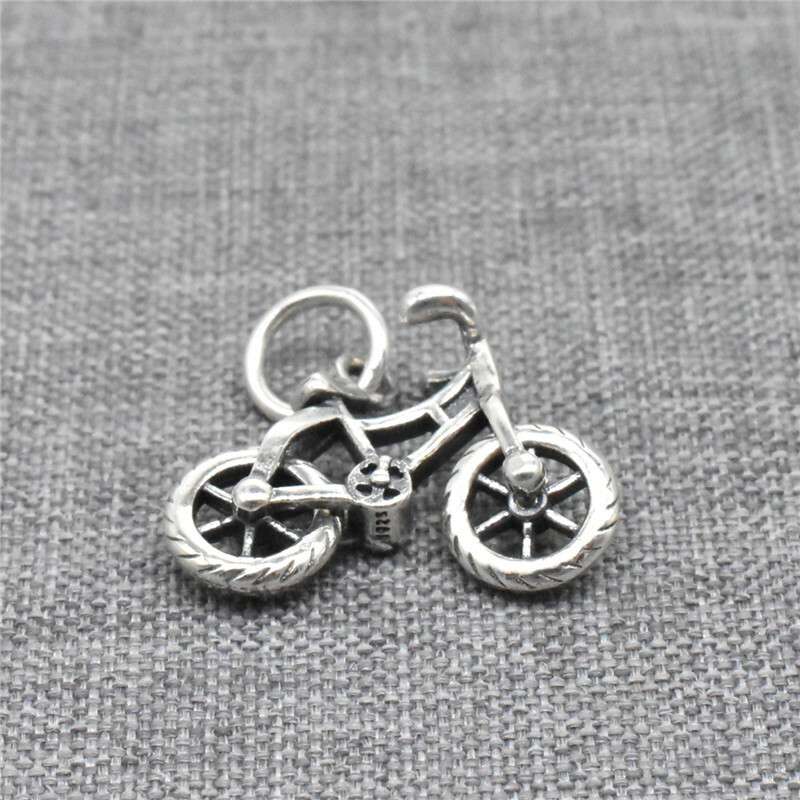 Sterling Silver Bicycle Charm 3D 925 Silver Spinning Tire Bike for Bracelet