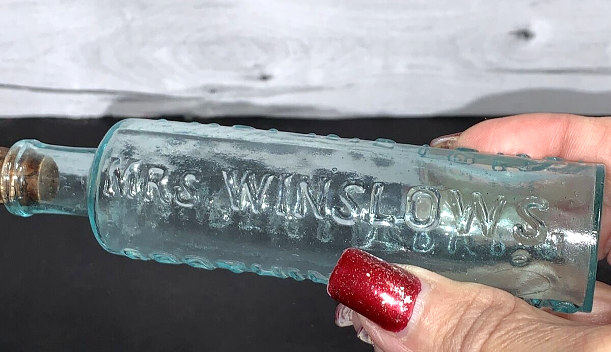 Antique Mrs. Winslow's SOOTHING SYRUP Bottle Open Pontil Aqua eBay