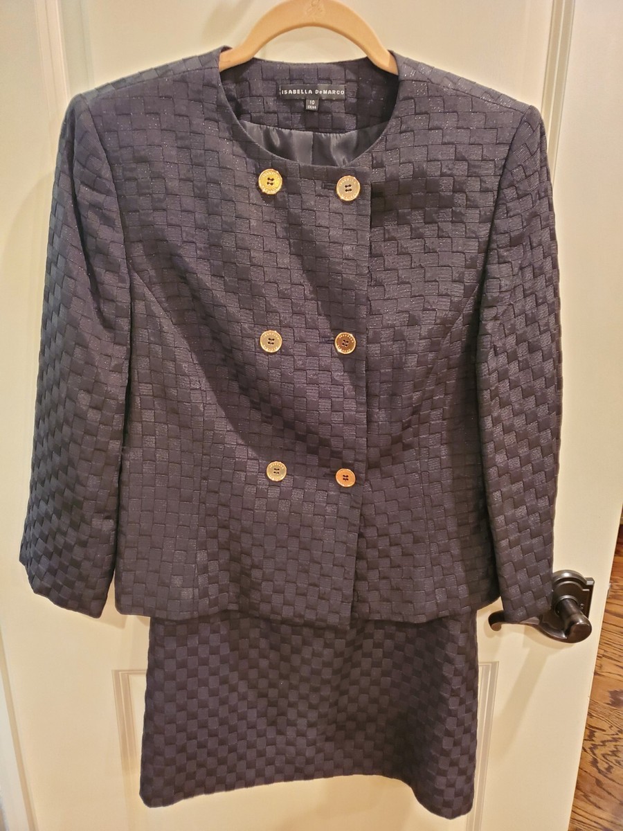 Isabella DeMarco Black Basketweave Piece Jacket Skirt Suit
