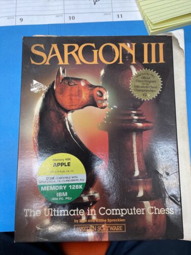 Sargón III 3 juego de ajedrez Hayden Software Apple II más IIe 2 computadora vintage 1986 - Imagen 1 de 6