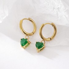 18ct Gold-Plated Hoop Earrings with Cubic Zirconia Heart Drop Charm (7 Colours)